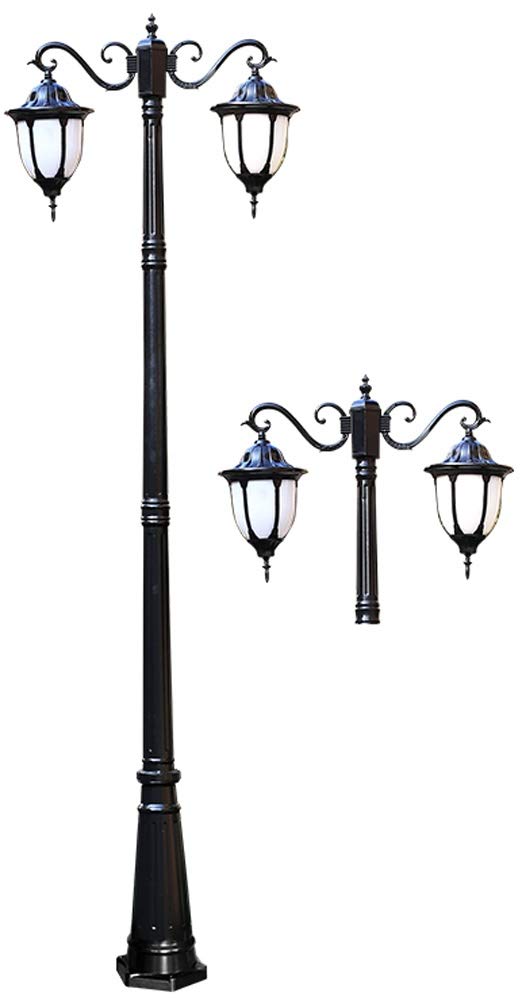 QUSYZD Post Lights Outdoor,Lantern Traditional Exterior Pillar Decking Patio Lighting E27 Garden Pathway Ip55 Rated Pillar Column Lamps Double Head High Pole Light,Black-200cm
