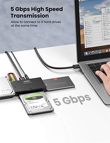 UGREEN Adattatore SATA IDE USB 3.0 per SSD HDD 2.5’’/3.5’’16TB, Cavo SATA IDE USB 3.0 con Alimentatore DC 12V e Cavo 4 Pin di Ricarica, SATA Adapter per WD Toshiba Seagate Samsung Hitachi ECC.