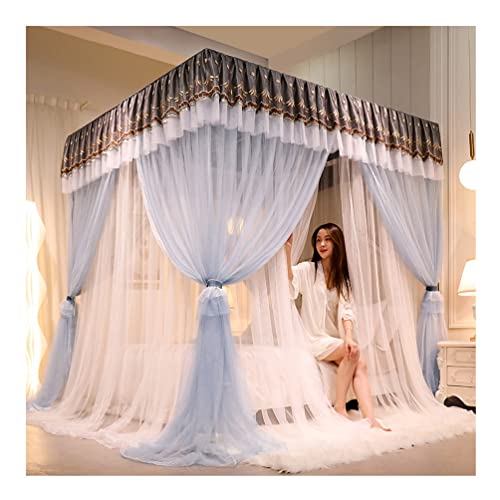 GTHTUHFD Double Deluxe Mosquito Net Canopy For Single/Double Beds, Fabric Bed Drapes With Mesh Protection, Perfect For Summer Bedroom Decor And Princess Room Shielding,Blue-1-150X200cm/59X79