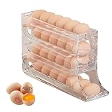 Egg Holder for Fridge, Space Saving Fridge Egg Organizer, 4 Layers Rolling Egg Dispenser Storage 30 Egg, Egg Dispenser for Refrigerator (Transparent)