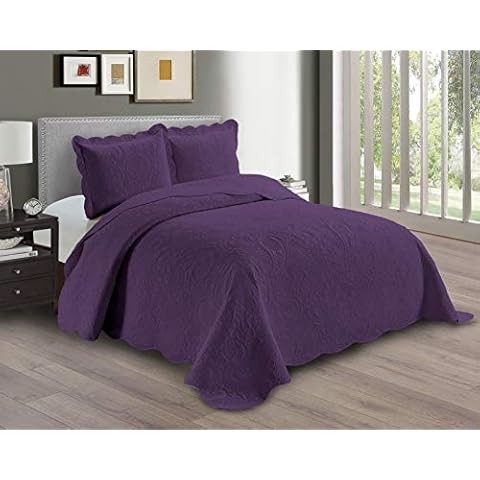 Linen Plus Embossed Coverlet Bedspread Set Oversized Solid Purple King/California King Bed Cover Bedding New # Dana Cover