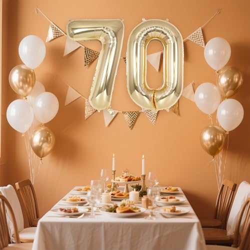 Image of Champagne Gold Large Number 70 Balloon, 40 Inch Light Gold Foil Helium Number Balloons, Giant Mylar Number 70 Balloons for 70 Years Old Birthday Party Anniversary Decorations (Champagne Gold 70)