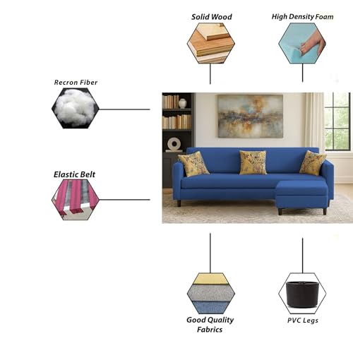 Image of Casaliving Premium Lifestyle Fabric 5 Seater L Shape Sofa Set 4 Seater Modern Sofa Set & Ottoman for Living Room (Blue Color)