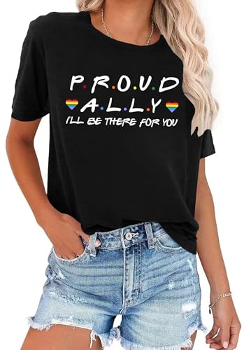 Proud Ally Shirt Women Pride Shirts Rainbow Graphic Tees LGBT Equality Tshirt Casual Holiday Tops — view 4