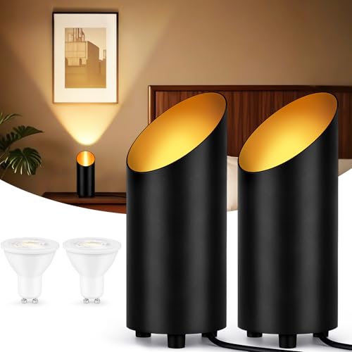 GeyouLux LED Uplight Spot Spot de sol IP44 étanche 6W 600LM Aluminium Lampe de sol intérieur, Lampe de sol avec interrupteur au pied, ampoule GU10 2700K...