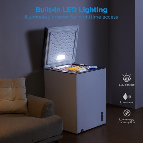 Midea MERC05C4BAWW Chest Freezer, 5.1 Cubic Feet Freezer With Removable Basket, Interior LED Light, Adjustable Temperature, For Kitchen Apartment Office, White on Fridge.com
