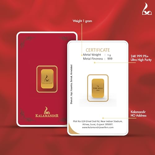 Image of KALAMANDIR Exclusive 24k Gold Bar by - 1 gm | Certified 999 Purity | Perfect for Gifting & Investment