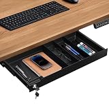EasyVibe Untertisch Schublade Unterbau unter Schreibtisch mit Schloss, 60 cm (L) x 26 cm (B) x 5 cm (H), schwarz, mit abnehmbarem Trenner