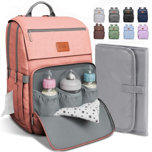 Image of PILLANI Baby Diaper Bag Backpack - Diaper Bags for Baby Girl - Baby Shower Gifts for Girls - Large Waterproof Diaper Backpack - Pink Diaper Bag & Cute Baby Bags for Girls w/Portable Changing Pad, Pink