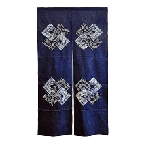 7vcraft Shibori Noren Curtain Hand Sashiko Embroidery Japanese Doorway Curtain Divider (Sashiko Geometric Knot - Indigo)