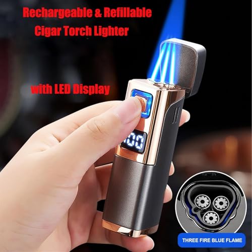 Encendedor triple llama con pantalla LED y perforador de puros integrado 3