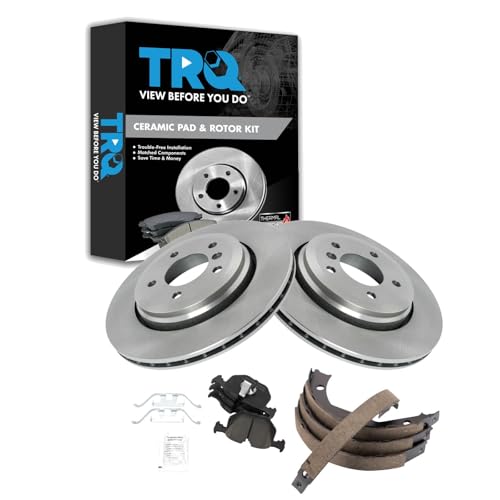 Image of TRQ Rear Brake Pad and Rotor Set Ceramic Parking Brake Shoes Compatible with 2001-2006 BMW 330Ci 2001-2005 330i 330xi