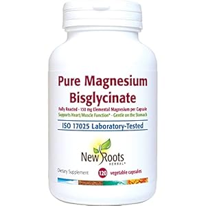 New Roots Herbal Pure Magnesium Bisglycinate, Fully Reacted, 130mg Elemental Magnesium (120 Veg Caps) |Supports Heart…