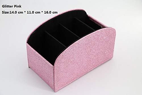Glitter Color Remote Control Holder Organizer Box with Compartment PU Leather Multi-functional Office Organizer Store TV,DVD,Media Player,Heater Controllers ,Brush ?Pencil (4 Compartments-Glitter Pink)