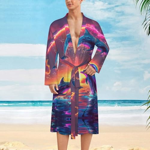 Beautiful Dolphins Sunset Funny Men's Robe Soft Lightweight Bathrobe Long-sleeve Spa Robes2