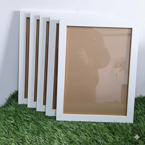 Image of Stuthi Arts Set of 6 A4 Size Photo Frames (8.3 x 11.7 inches) with Stylish Pattern, Wall Hanging Frames for Certificate, Photos and Art (6, White)