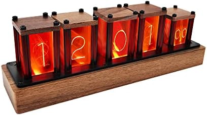 Adventurers Nixie Tube Clock,Walnut Wood RGB Digital Clock,Retro Modern Desktop Clock,No Assembly Required Pseudo Glow Tube Clock ,Decoration Desktop, Gift, Black Walnut