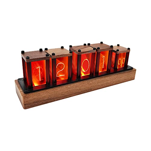 Adventurers Nixie Tube Clock,Walnut Wood Rgb Digital Clock,Retro Modern Desktop Clock,No Assembly Required Pseudo Glow Tube Clock ,Decoration Desktop, Gift, Black Walnut #TOP7