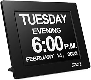 SINOIDEAS Alarms Dementia Clock, 2 Auto-Dim Options, Large Display Digital Calendar Day Clock for Vision Impaired, Elderly, Memory Loss, Black, SDC008W