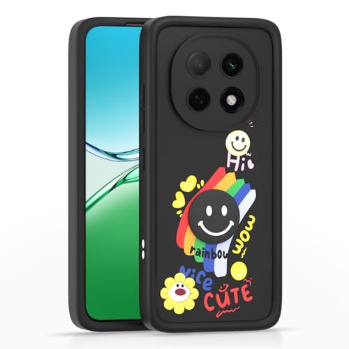 Image of Pikkme Back Cover for Oppo F29 Pro 5G | Soft Silicone| Cute Rainbow Smile & 3D Cartoon Flower Design | Shockproof Raised Camera Protection Bumper Case (Black)