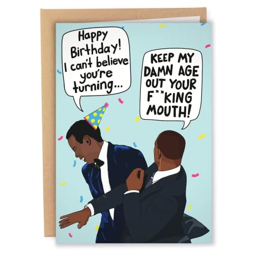 Sleazy Greetings Funny Birthday Card Meme For Him Her Men Women | Keep My Age Out Your Mouth Slap | Will Smith Slaps Chris Rock Happy Birthday Card