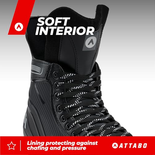ATTABO Frazer II Kinder Hockey-Schlittschuhe, verstellbar (31–34/35–38/39–42), schwarz – Edelstahlkufe, Harter Schaft, Micro-Schnalle + Powerstrap, warmes Innenfutter (31-34)