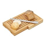 Relaxdays Brotschneidebrett, praktisches Brotbrett mit Messer aus Edelstahl...