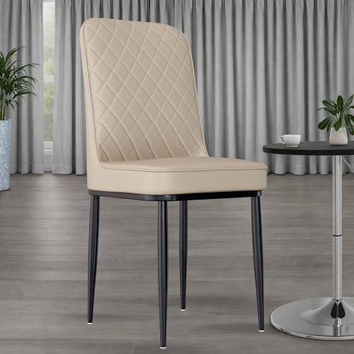 Image of Jewel Premium Leather Dining Chair with Strong Metal Legs, Cushioned Seat, Chair for Dining, Living Room, Bedroom & Balcony (Beige)