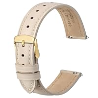 Anbeer 18mm Flat Thin Elegantes Echtes Leder Uhrenarmband, Schnellverschluss Ersatz Uhrenarmband für Frauen,Beige mit goldener Schnalle