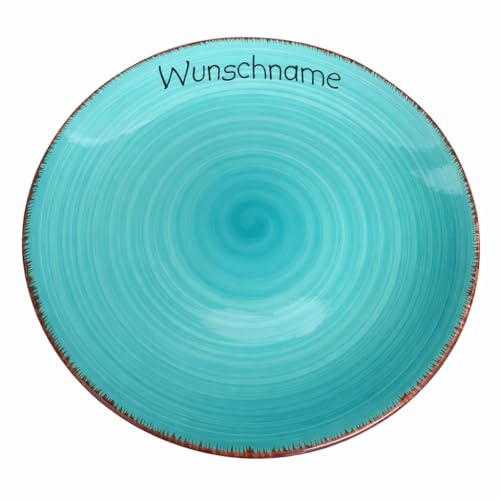 Doriantrade Frühstücksservice 3-tlg. Tasse Teller Müslischale Keramik Türkis personalisierbar mit Wunschname Name Geschirr mit Namen personalisiert