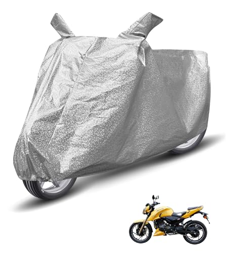 Image of Auto Hub Waterproof Bike Cover Compatible with TVS Apache 200 Dustproof, UV Protection Two Wheeler Bike Apache 200 Cover - Metallic Silver