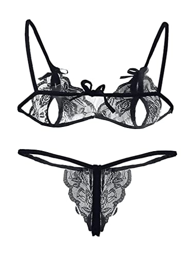 Image of Xs and Os Lace Bra Panty Peek-A-Boo Lingerie Set
