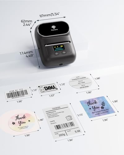 Image of Phomemo Label Maker with 3 Roll Labels and Bag, Barcode Label Printer for Small Business, Logo Office, School, Home, Sticker Printer Compatible with Phones & PC