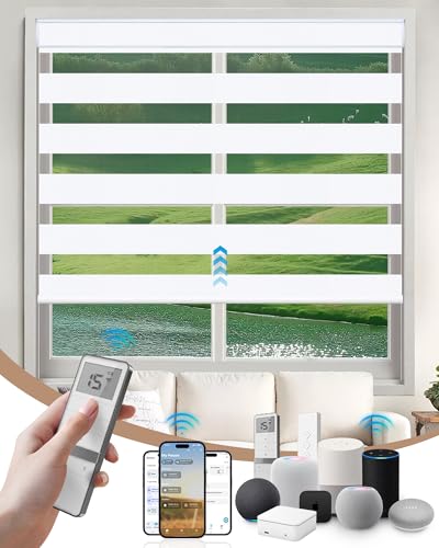 Kincmo Motorized Blinds with Remote, Motorized Zebra Blinds Work with Apple Homekit,Alexa,Google Home, Customized Electric Blinds with Remote,App,Voice Control (95% Blackout Gabriel White)