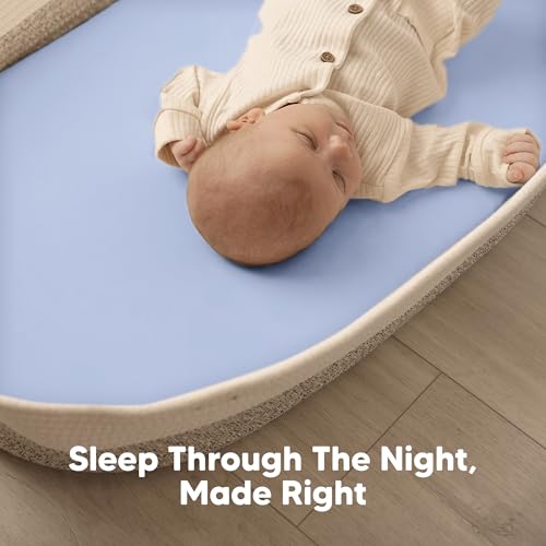 Image of 2-Pack Baby Bassinet Sheets Girl, Boy - 33x17 Viscose Derived from Bamboo Bedside Mattress Fitted Bassinet Sheets, Compatible with Halo Bassinest Swivel Sleeper, Baby Delight, Graco (Blue Flax)