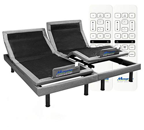 Maxxprime Wall Hugger Adjustable Bed Frame with Individual Head Tilt, Electric Bed Base with Dual Massage & USB, Under Bed Nightlight, Bluetooth App Control, Wireless Remote (Split King)