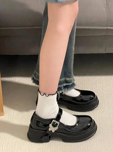 Image of Women's Platform Mary Janes Heart Cat Buckle Rivets Ankle Lolita Gothic Princess Platform Pumps Patent Leather Thorn Vintage Traditional Embroidery Upper Dress Shoes