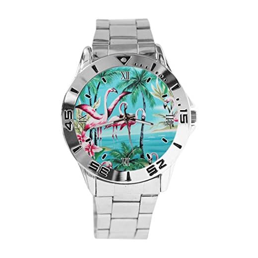Underbart liv av flamingos design analog armbandsur kvarts silver urtavla klassiskt rostfritt stålband damherrklocka