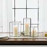 Set of 3 Square Glass Hurricane Candle Holders, Clear Glass Framed in Vintage Brass, Pefect for Spa
