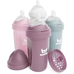 Herobility Double Anti-Colic Baby Bottles –8.5 fl oz/240ml –4-Pack –Multicolor –White, Gray, Pink, Hawthorn Rose