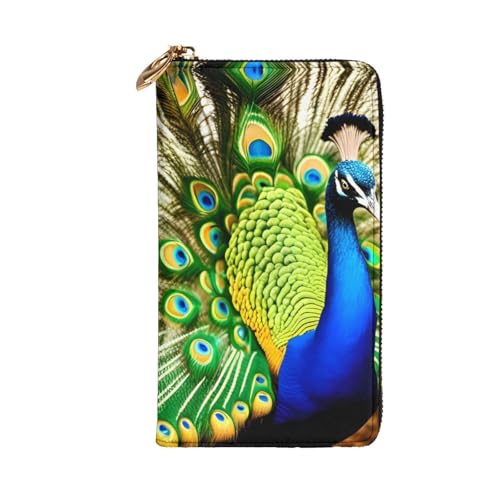 Beautiful Peacock Prints Leather Long Clutch Wallet for Fashionable Girls and Women - Durable, Stylish, and Functional, Black, One Size2