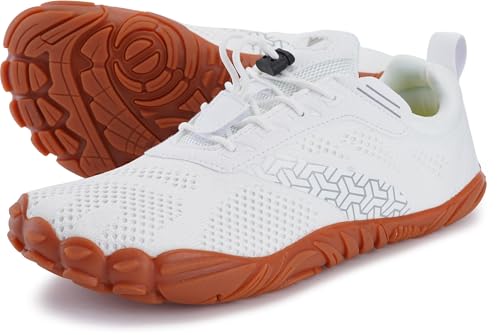 WHITIN Men's Barefoot Running Shoes Minimalist Trail Minimus Wide Toe Box Size 12 Gym Workout Fitness Zero Drop Walking Hiking White Gum 45
