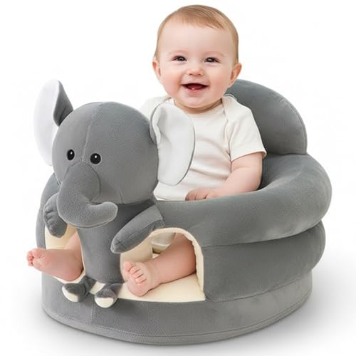 CAKEEYUM Chaise Assise pour bébé, Chaise Assise en Forme d'éléphant Gris de Dessin animé Mignon, canapé en Peluche pour Chambre à Coucher, Salon,...