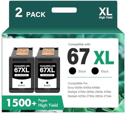 Amazon.com: 67XL 67 XL Black Ink Cartridges 6055e 2800e Ink for HP67XL ...
