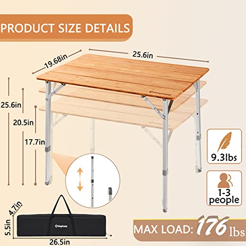 KingCamp Lightweight Stable Folding Camping Table Bamboo Outdoor Folding Tables Adjustable Height Portable Picnic by KingCamp - Image 2