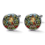 Freecustom Herren-Manschettenknöpfe mit Vogel-Motiv, Buntglas, Weihnachtsmotiv, Herren-Manschettenknöpfe für Urlaub, Weihnachten, Freude, Vintage-Manschettenknöpfe für Geschäfts- und