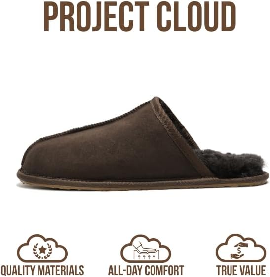 Project Cloud Mens Slippers 100% Genuine Leather and Genuine Shearling Lining – House Slippers for Men with Memory Foam Insole – Lightweight & Non Slip Mens House Shoes - Image 3