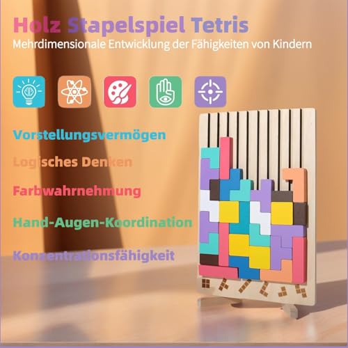 Holz Stapelspiel Tetris Holzspiel Holz Tetris Montessori 3in1 Wooden Blockstetris Holzspiel Montessori Spielzeug Holzpuzzle Wood Stacking Puzzle Toy Art HöLzerne Puzzlespielzeuge 3d Puzzle Tetris