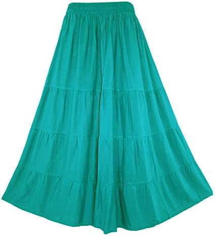 Beautybatik Turquoise Women Boho Gypsy Long Maxi Tiered Peasant Skirt 2X
