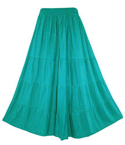 Beautybatik Turquoise Women Boho Gypsy Long Maxi Tiered Peasant Skirt 2X #TOP6